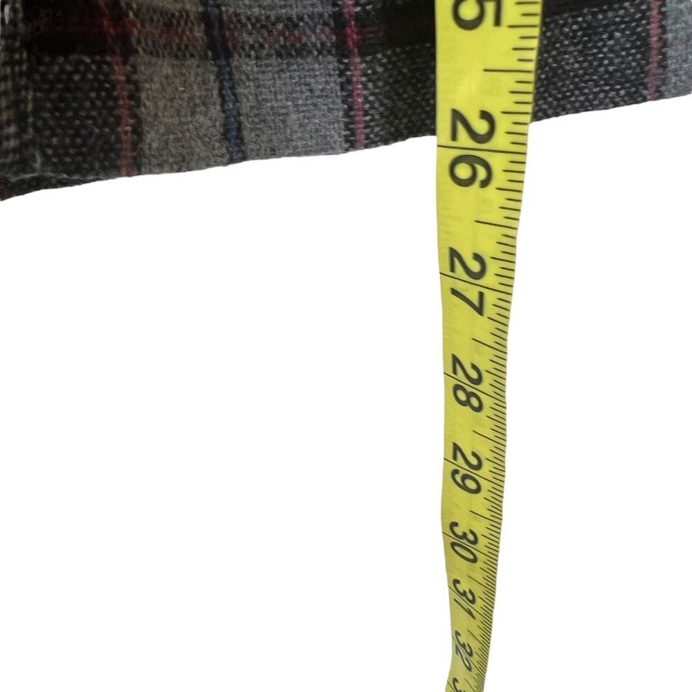 Vintage 70s Grey Plaid Button Up Straight Above Knee Wool Blend Skirt Medium - Picture 6 of 7